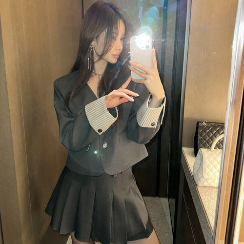 Code stripe no-collar jacket