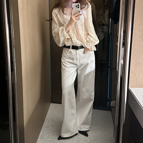 Nurd ivory strap denim pants