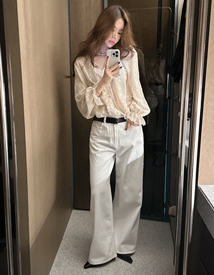 Nurd ivory strap denim pants