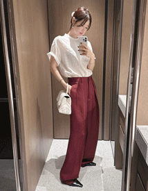 Twill pin-tuck wide slacks