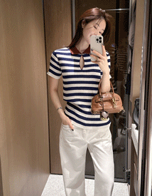Combi stripe collar knit