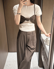 Brow linen ribbon top