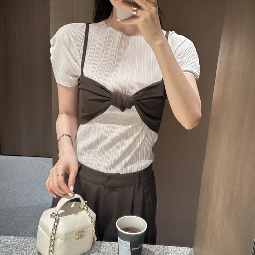 Brow linen ribbon top