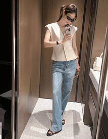 Steam strap denim pants