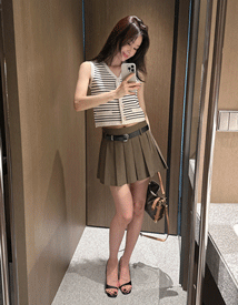 Lake belt pleats skirt
