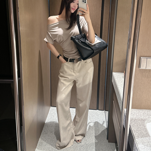 Natural beige linen denim