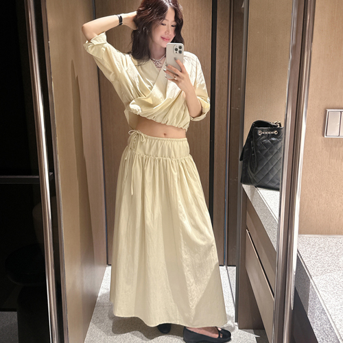 Aurora pleats blouse skirt set