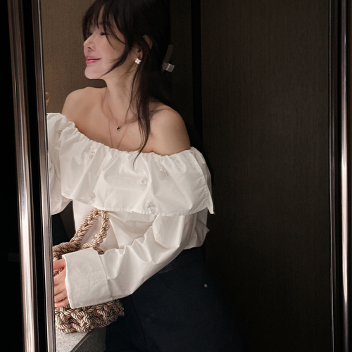 Beads off-shoulder blouse