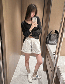 Twill half banding pants