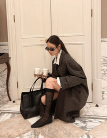 Glen check trench coat