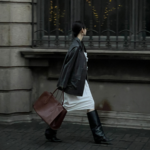 Rivet over-fit leather jacket