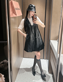 Fake leather cap set dress