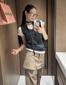 Plain strap set sleeveless