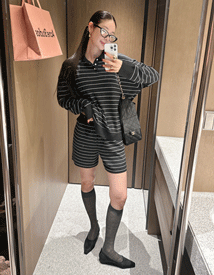 Mother stripe knit set-up