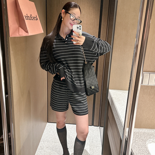 Mother stripe knit set-up