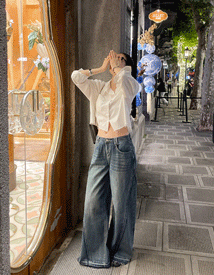 Wide section denim pants