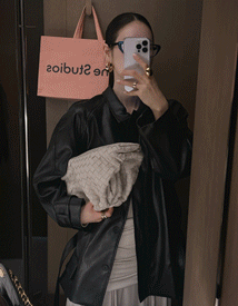 Over-fit leather coat