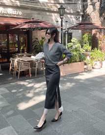 Robe hairy wrap knit