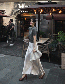 Smooth satin long skirt