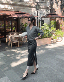 Robe hairy wrap knit