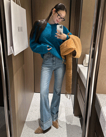 Pino roll-up blue boots-cut denim