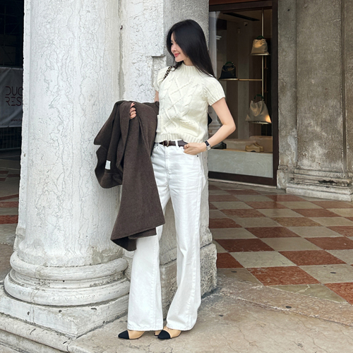 Nowed cream straight denim