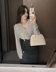 Border beads wool cardigan