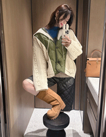 Camp hood quilting knit jumper