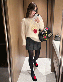 Popcorn long sleeve wool knit