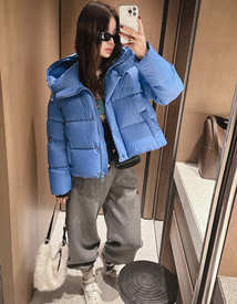 High-neck short padding (blue)