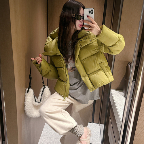 High-neck short padding (green)