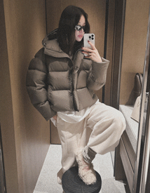 High-neck short padding (khaki)