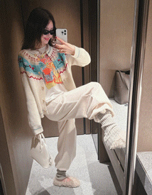 Snap flower wool cardigan (wool100%)