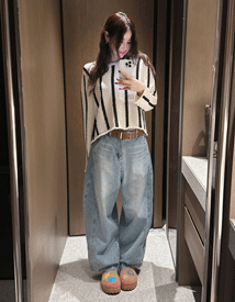 Balloon curved washing denim