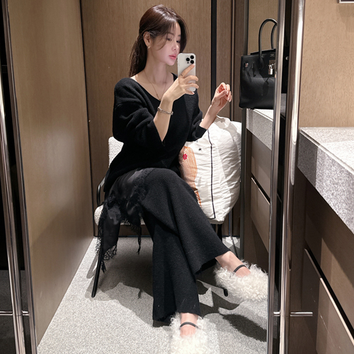 Waffle V-nect knit set-up