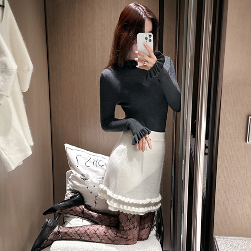 Musey slim-fit frill wool tee