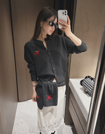 Graphic wool muffler cardigan (wool100%)