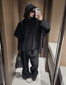 Fleece poncho hood tee