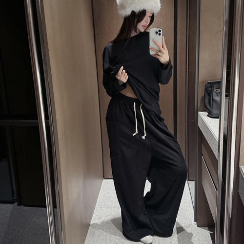 Fleece pocket wide pants