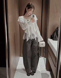 Noise curved cotton pants