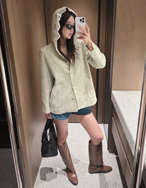 Leto hood scallop tweed jacket