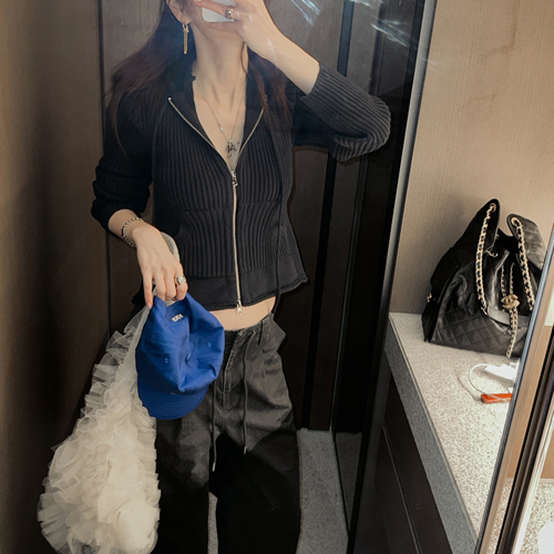 Mona hood knit zip-up