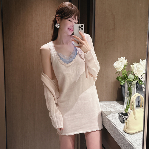 Bonnet dress set cardigan