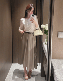 Brawny belt pleats long skirt