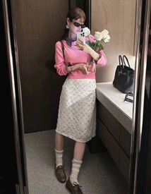 Pie flower spangle midi skirt