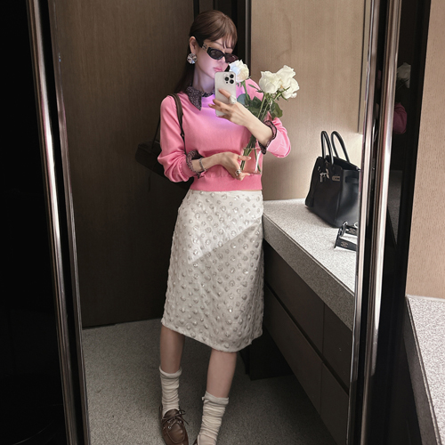 Pie flower spangle midi skirt