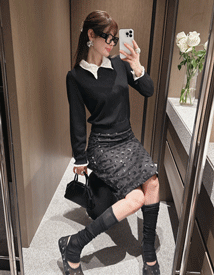 Retro dot collar knit