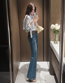 Slander belt boots-cut pants