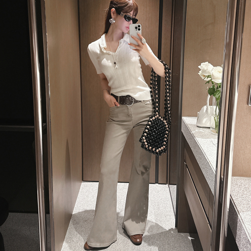 Slander belt boots-cut pants