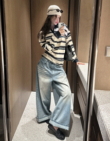 River cat washing wide denim